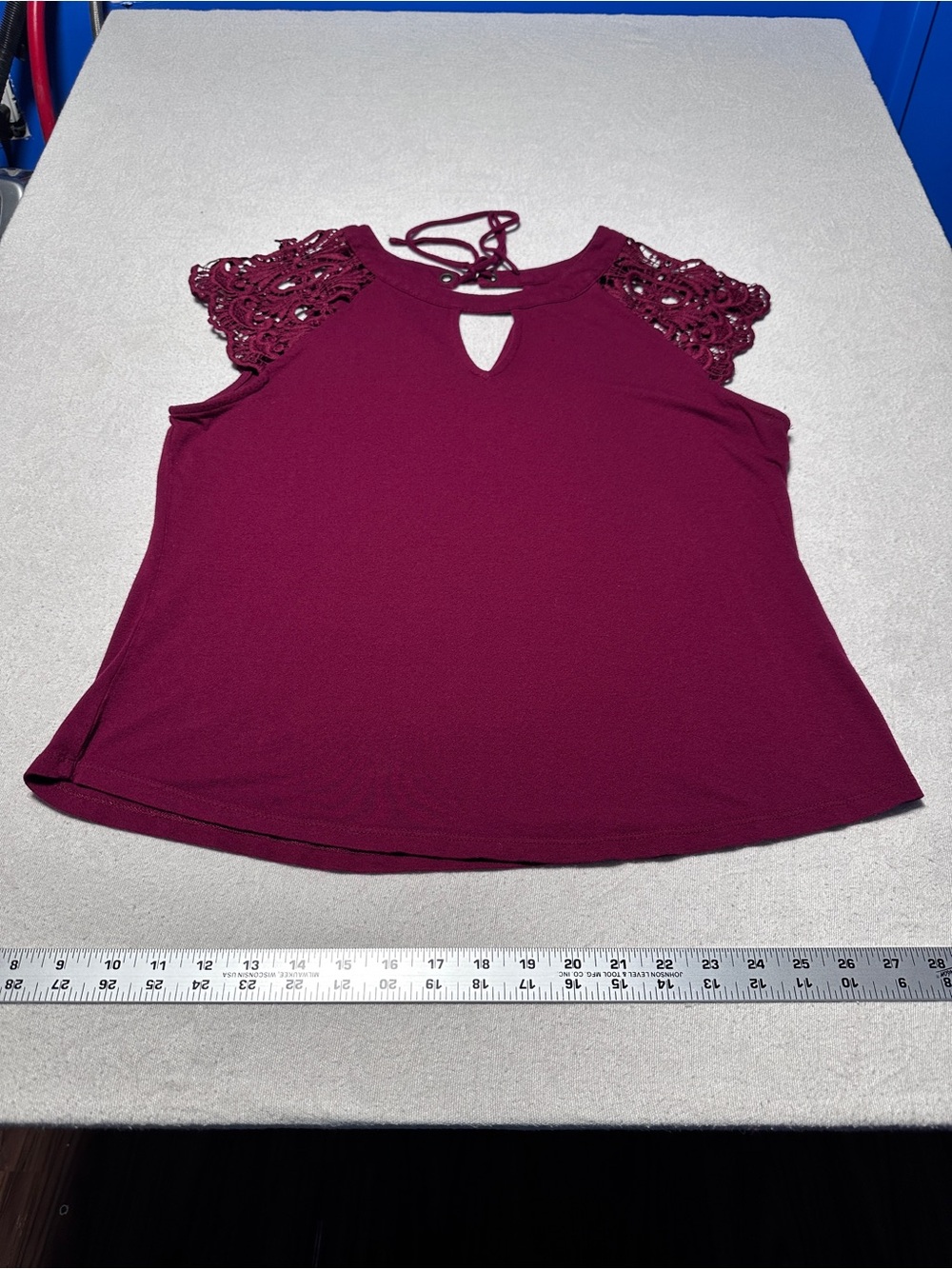 Workshop Republic Clothing Burgundy Lace Sleeve Keyhole Tank